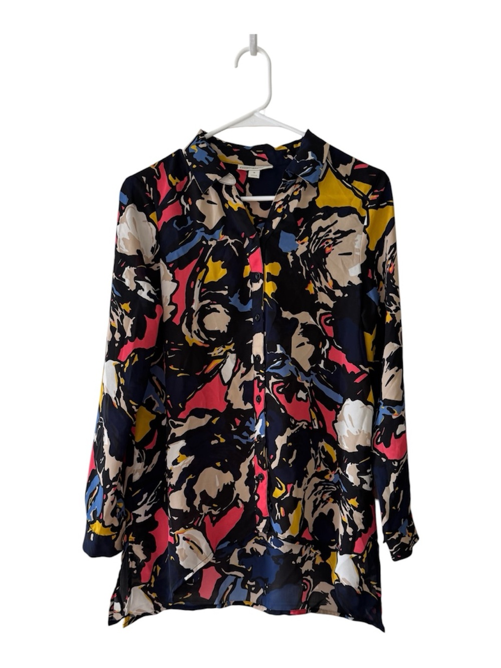 Dana Buchman Women’s Abstract Floral Button Front Tunic Blouse Small Colorful - Picture 2 of 6